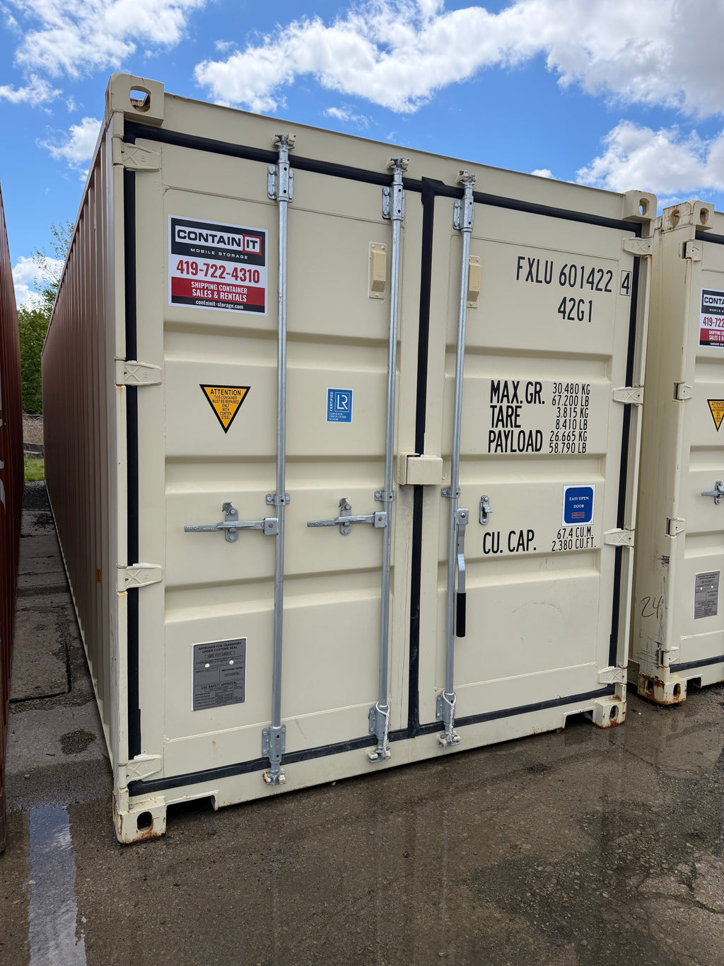 40’ Standard Height Double Door Container – One Trip – Beige – Easy Open Doors & Lockboxes 601422-4