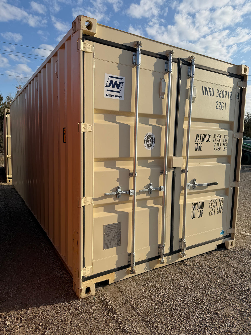 20’ Standard Height One Trip Container – Beige – Easy Open Doors, Lockbox & Forklift Pockets