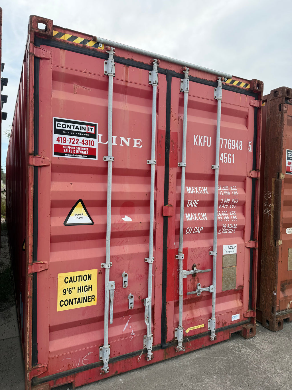 40’ High Cube Used K-Line Shipping Container – Small holes on sides