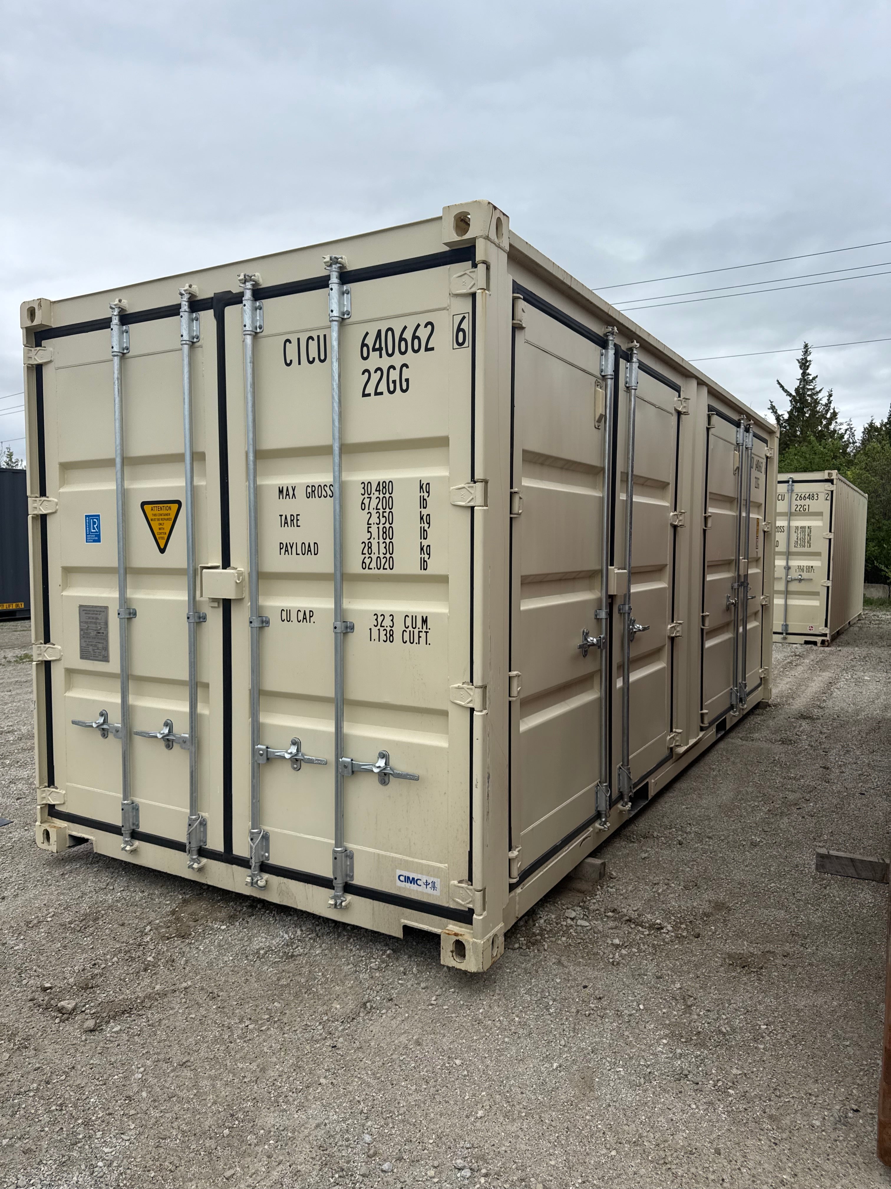 20’ Standard Height Open Side Shipping Container • One Trip • 4 Side Doors