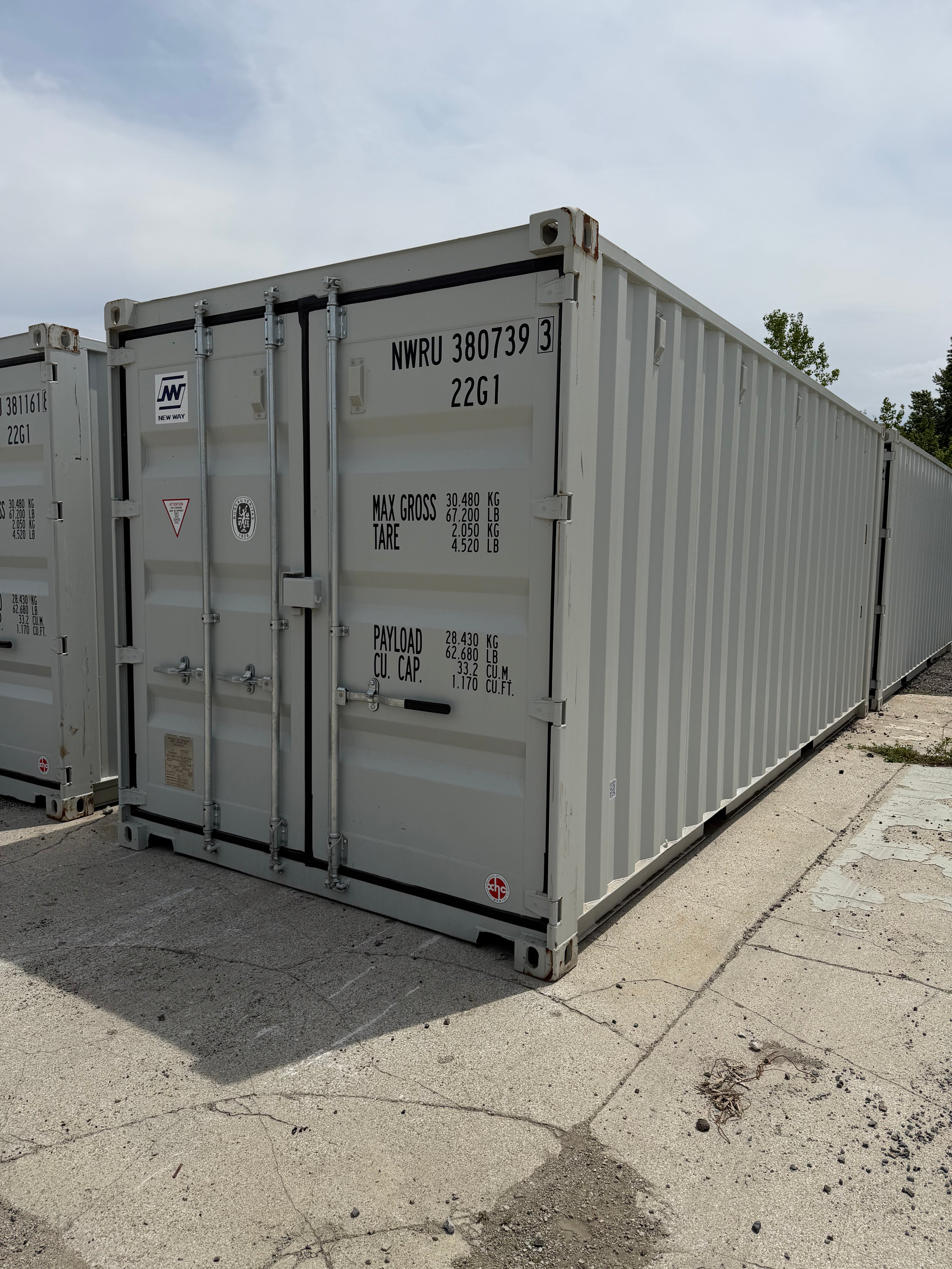 20’ One Trip Shipping Container – Light Gray – Easy Open Doors & Lockbox