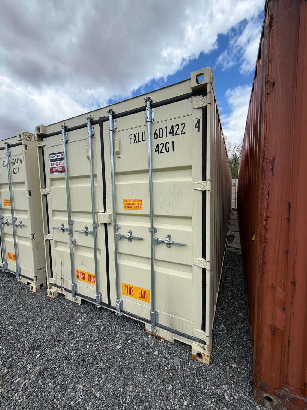 40’ Standard Height Double Door Container – One Trip – Beige – Easy Open Doors & Lockboxes 601422-4