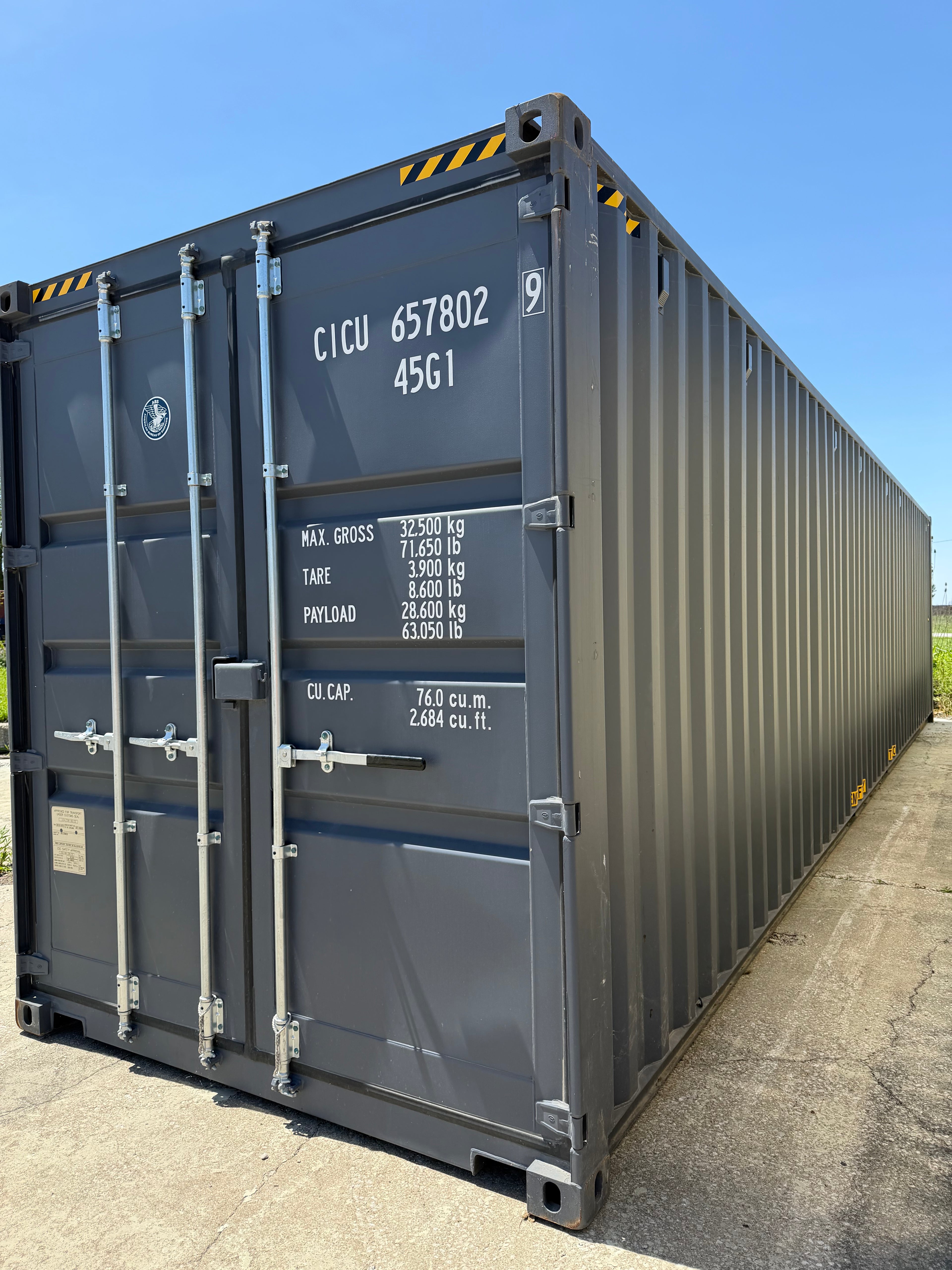 40’ High cube One Trip Double Door Shipping Container – Slate Gray – Easy Open Doors – Container 657802-9
