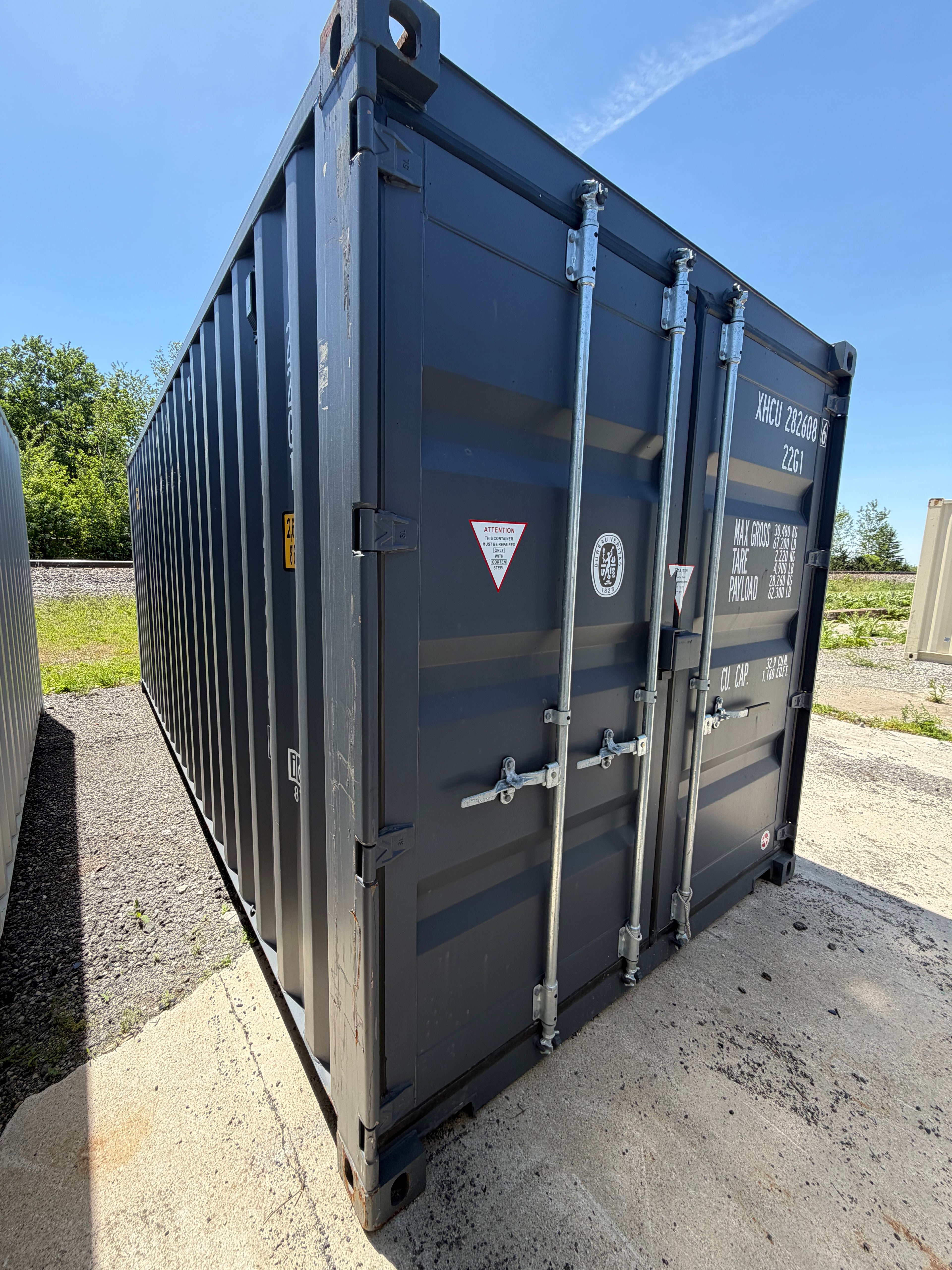 20’ Standard Height One Trip Double Door Shipping Container – Slate Gray – Easy Open Doors – Container 282608-6