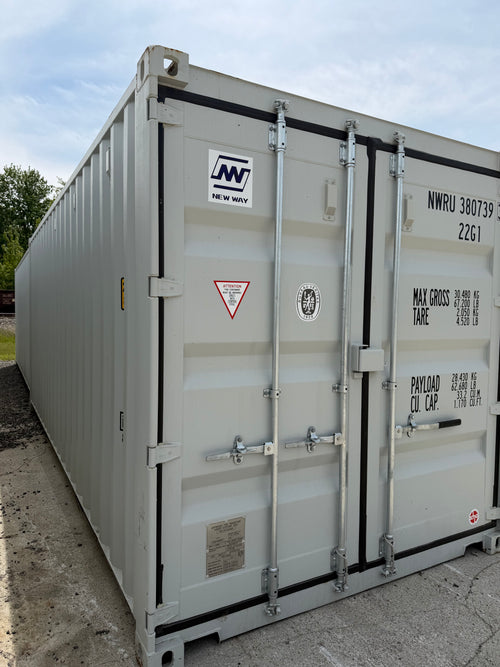 20’ One Trip Shipping Container – Light Gray – Easy Open Doors & Lockbox