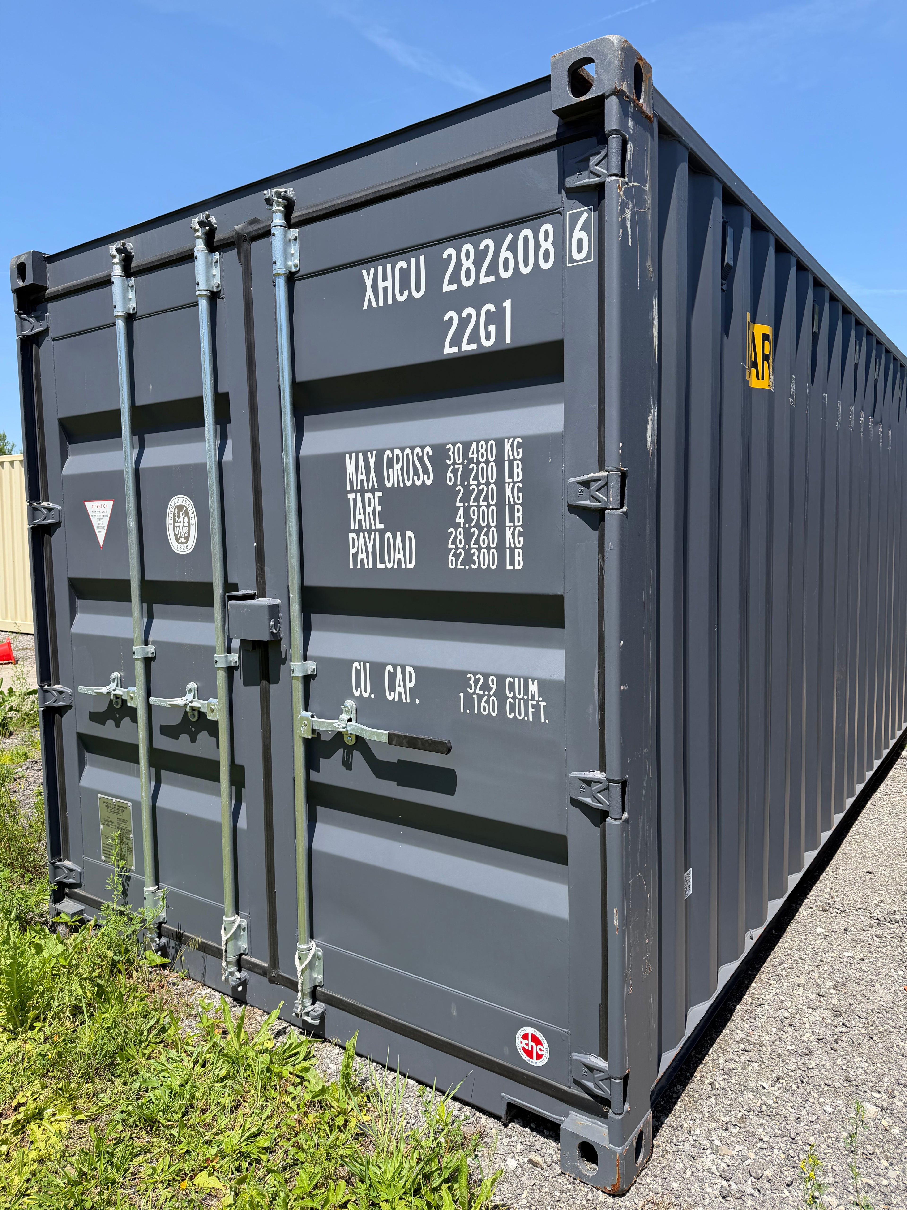 20’ Standard Height One Trip Double Door Shipping Container – Slate Gray – Easy Open Doors – Container 282608-6