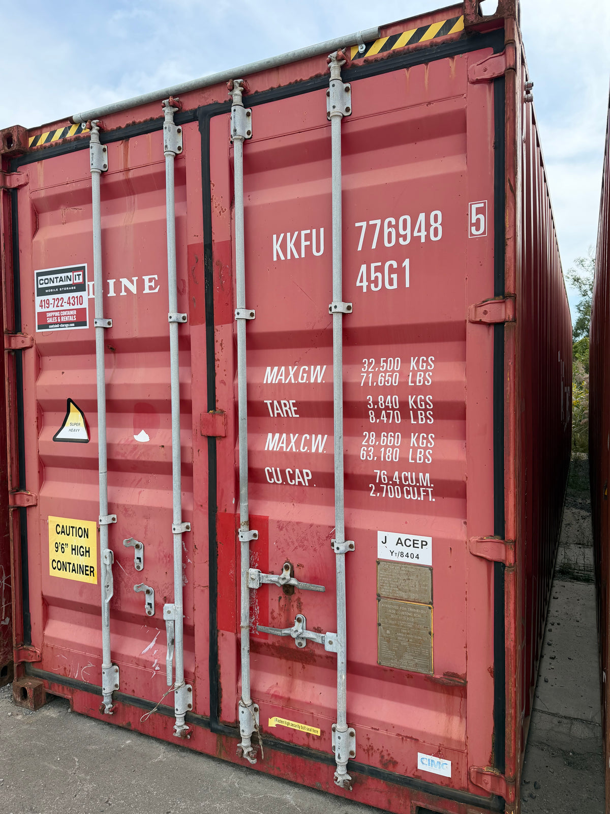40’ High Cube Used K-Line Shipping Container – Small holes on sides