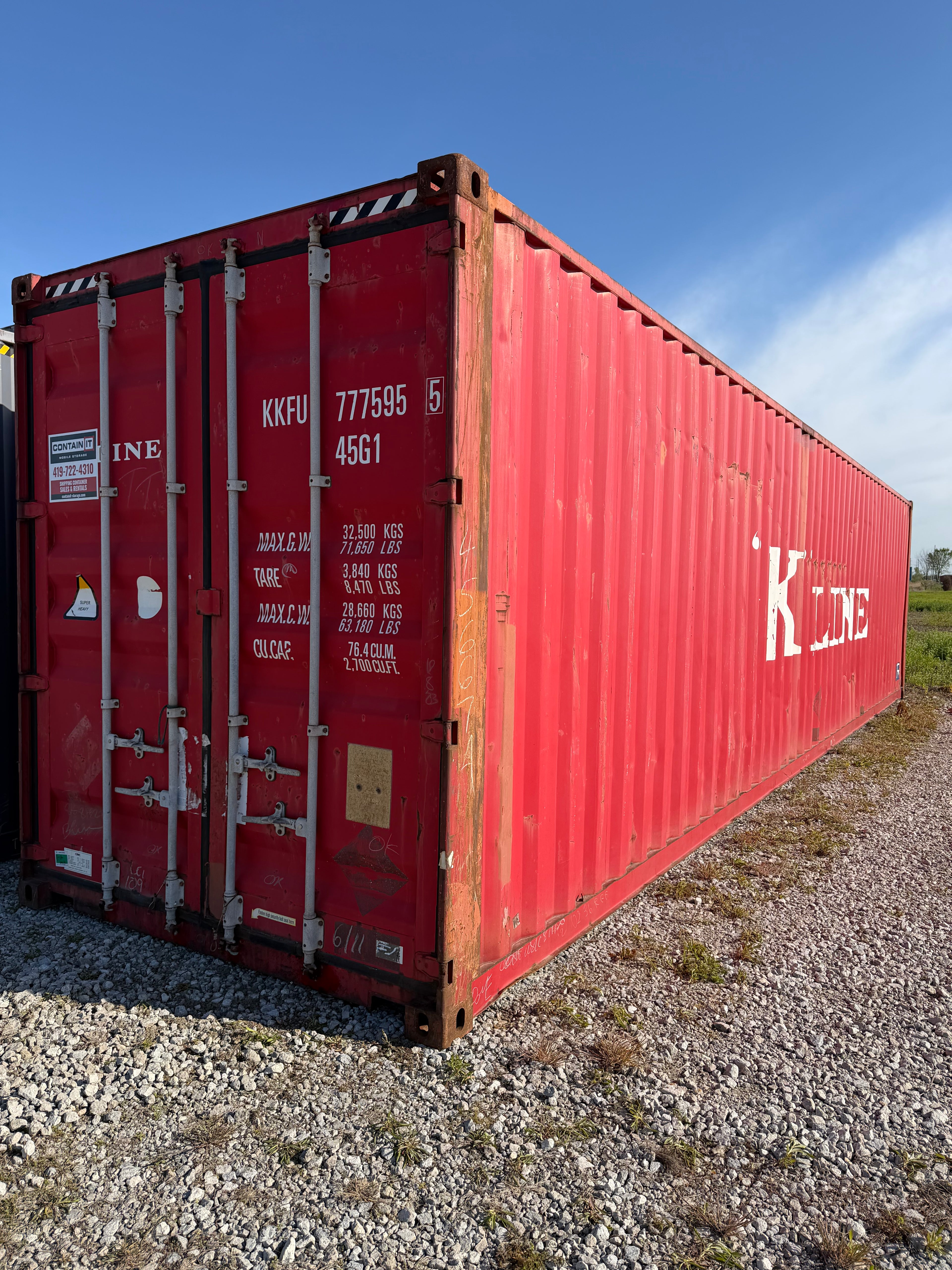 40’ HC Used K-Line Shipping Container – Cargo Worthy | Doors Open & Close Properly 777595-5