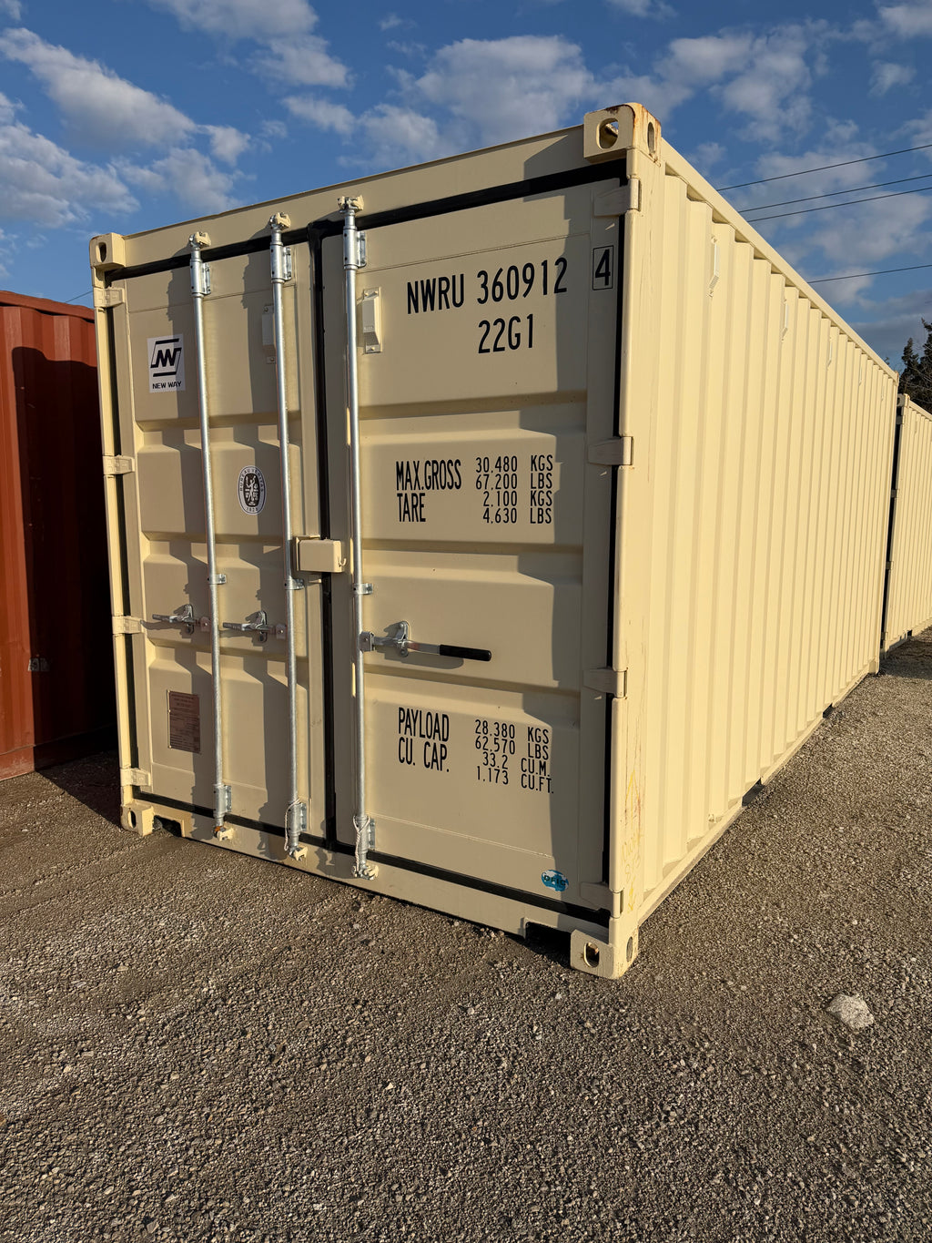 20’ Standard Height One Trip Container – Beige – Easy Open Doors, Lockbox & Forklift Pockets