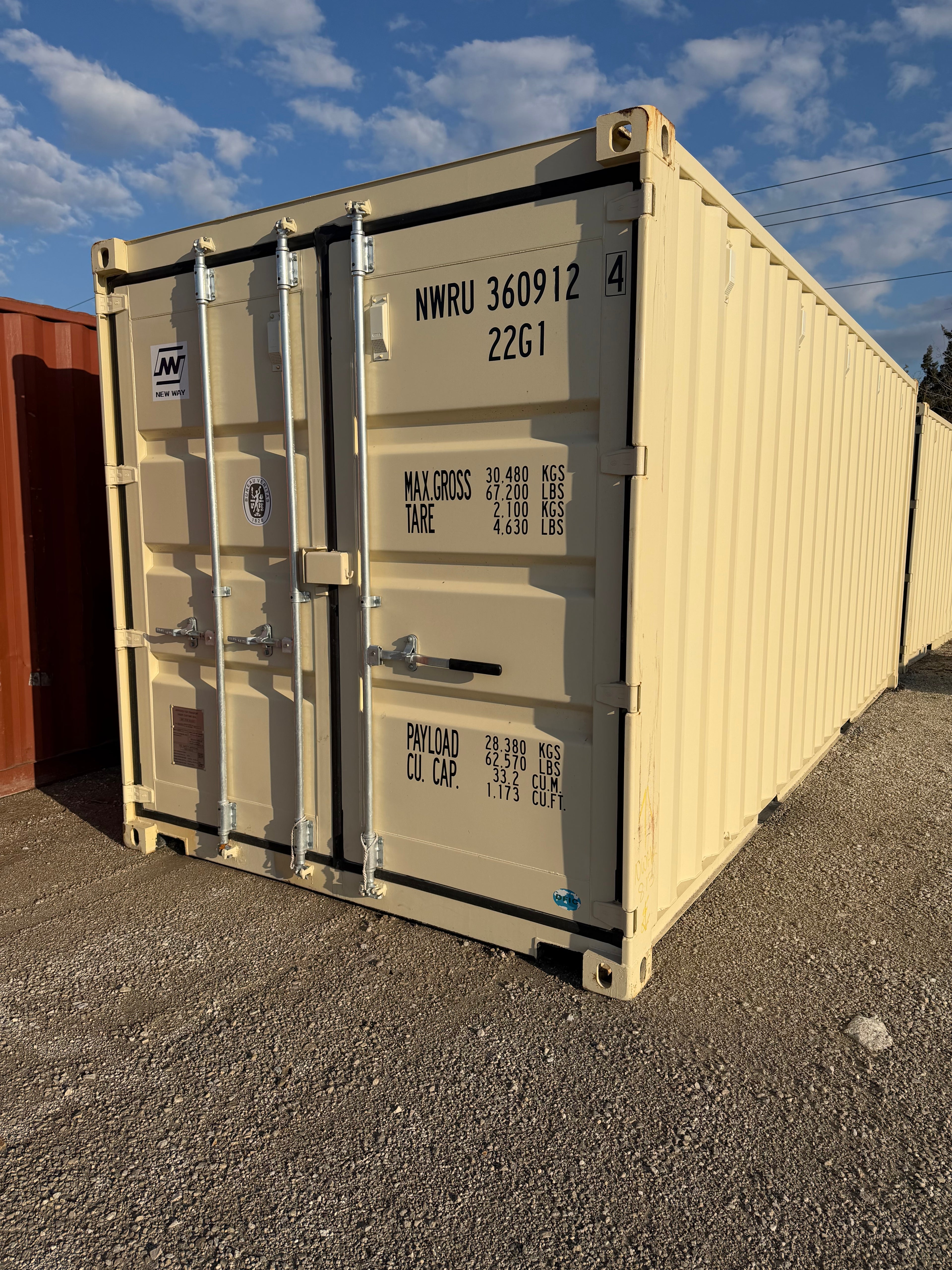 20’ Standard Height One Trip Container – Beige – Easy Open Doors, Lockbox & Forklift Pockets