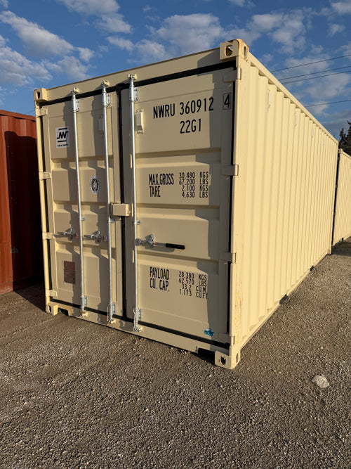 20’ Standard Height One Trip Container – Beige – Easy Open Doors, Lockbox & Forklift Pockets