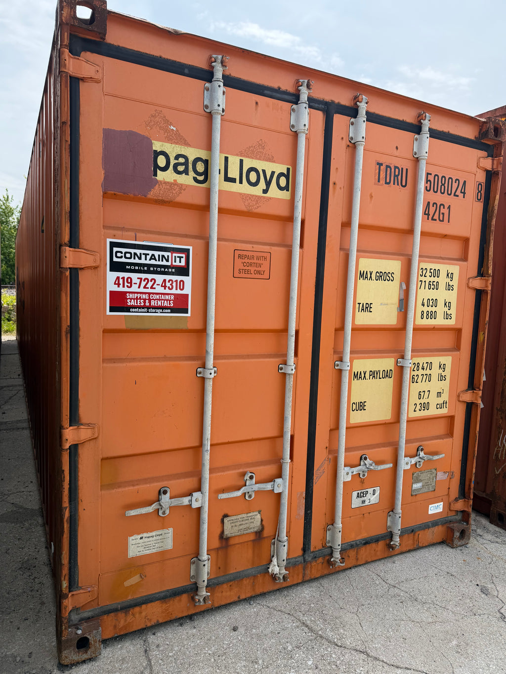 40’ Standard Height Used Shipping Container – Orange – Wind & Water Tight – 508024-8