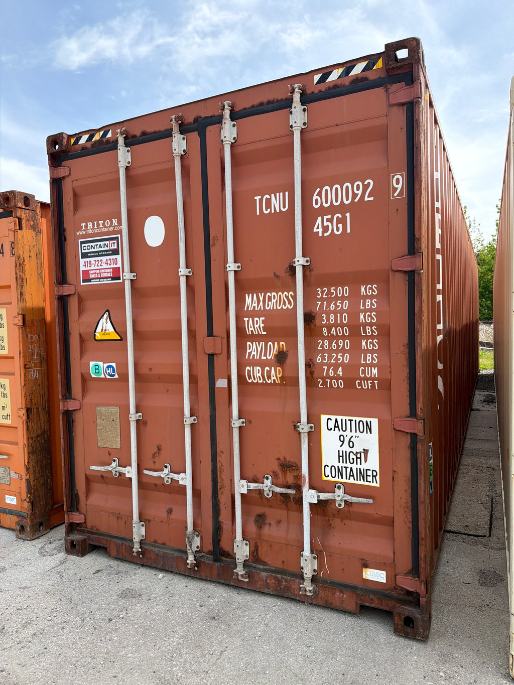 40’ High Cube Used Triton Shipping Container – Wind & Water Tight – 600092-9