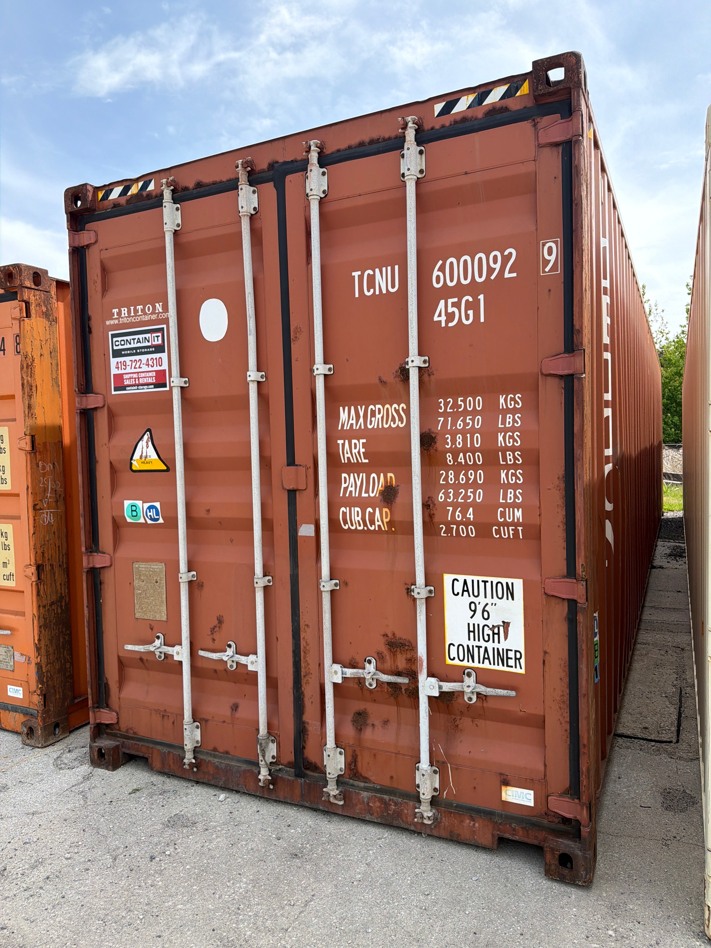 40’ High Cube Used Triton Shipping Container – Wind & Water Tight – 600092-9