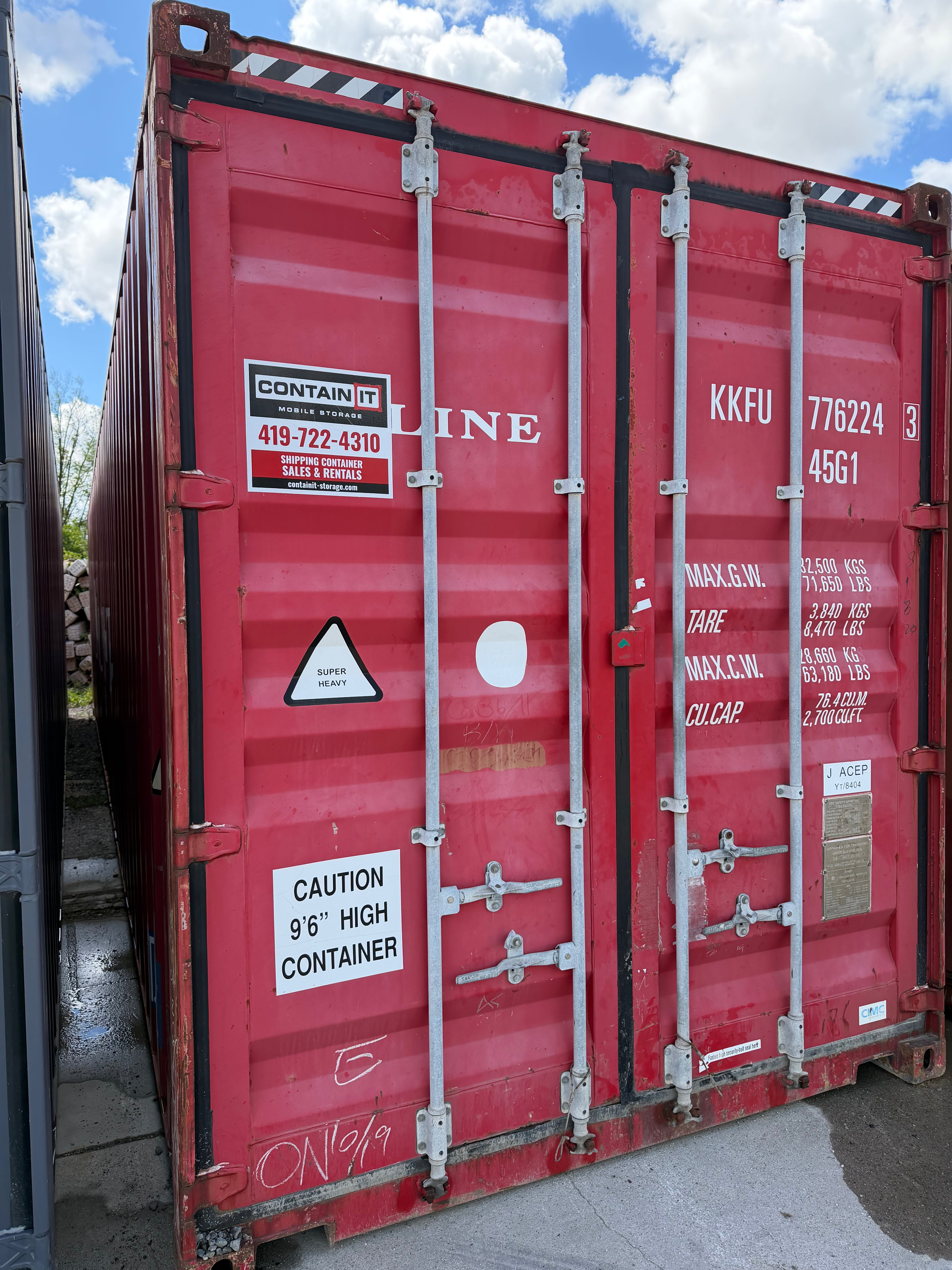 40’ Used K-Line Shipping Container | Job Site Ready | Interior Shelf w/ Hooks | Vented 776224-3