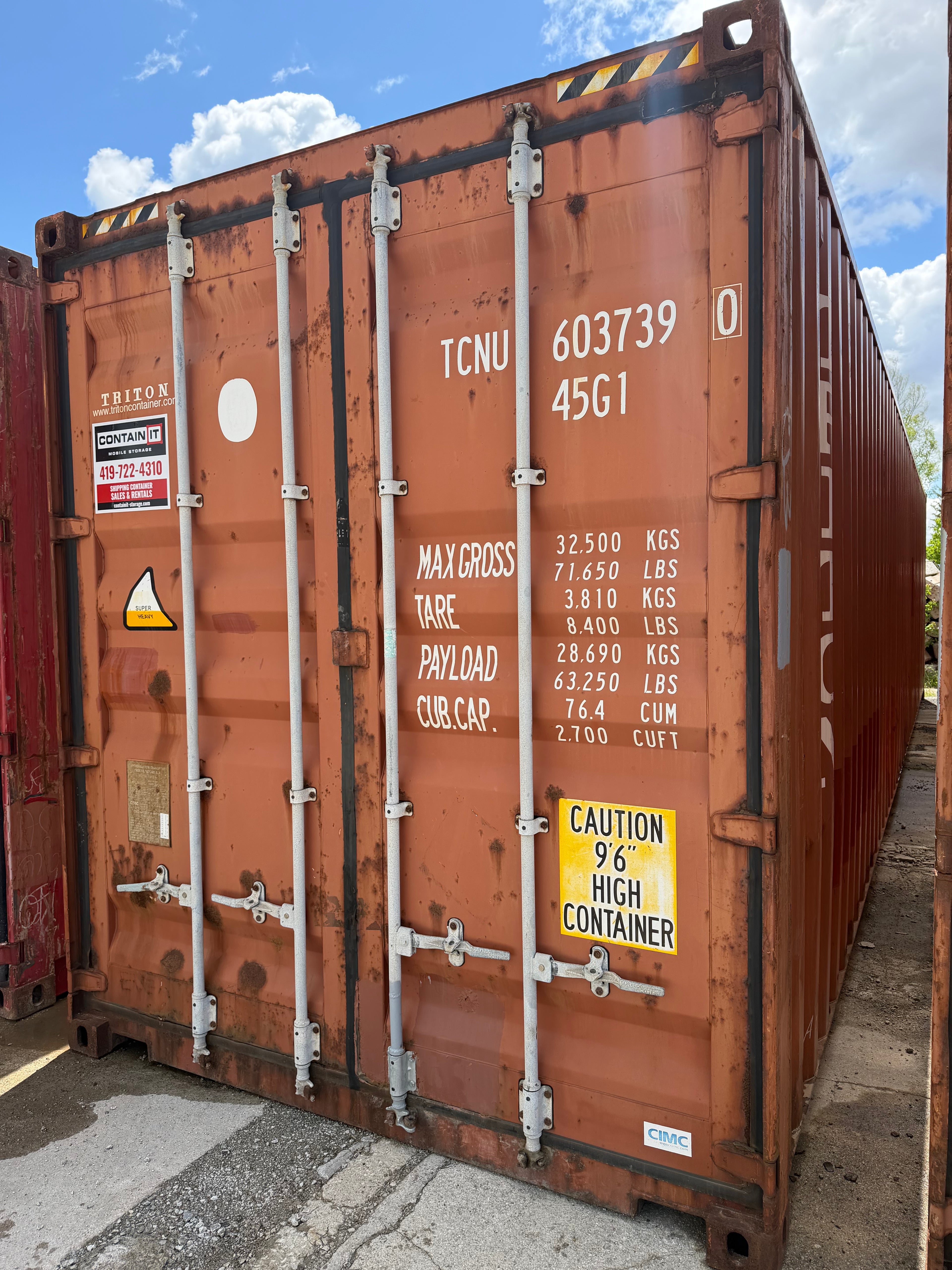 40’ High Cube Used Triton Shipping Container | Rust Color | 4 Vents 603739-0
