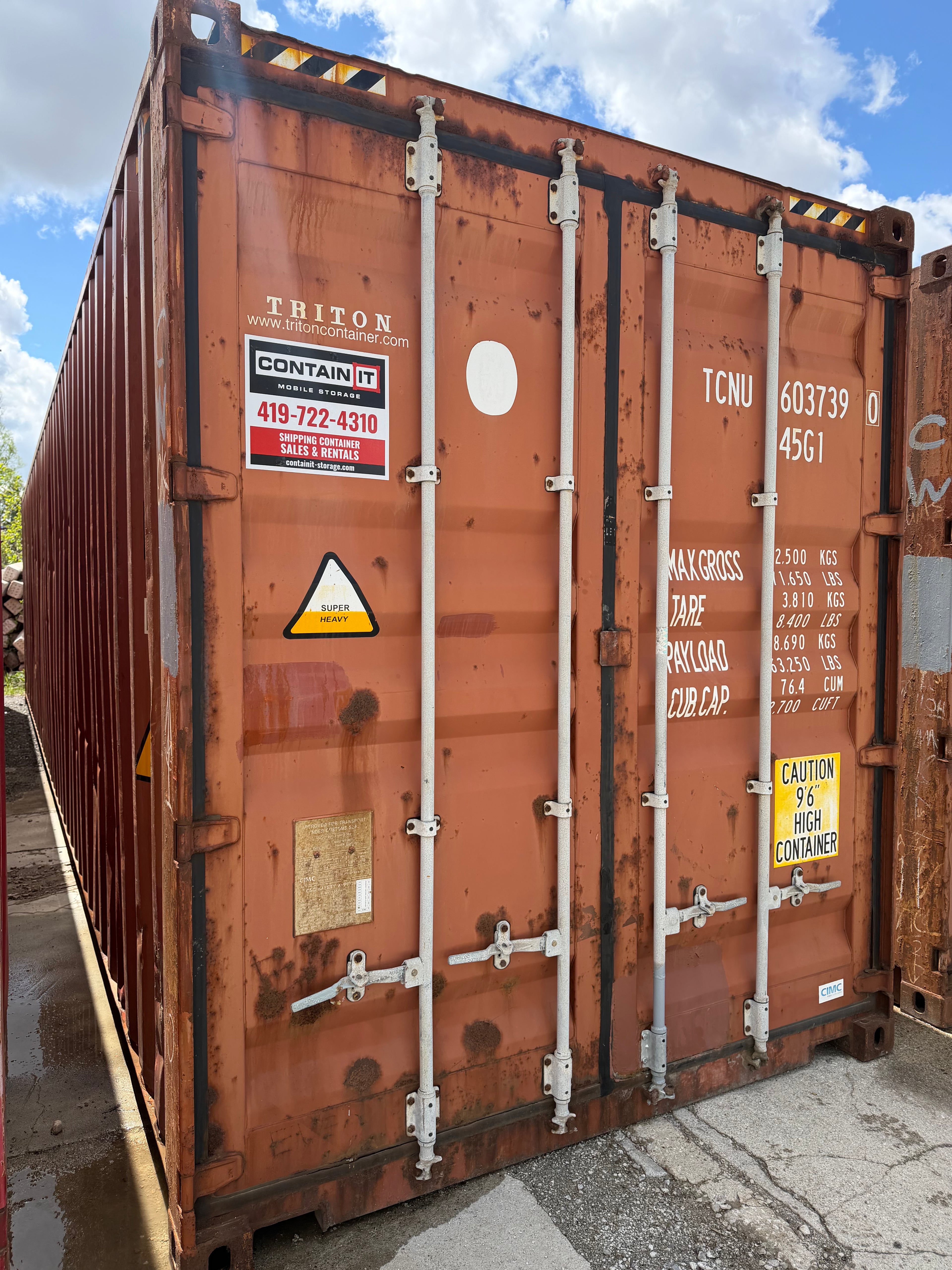 40’ High Cube Used Triton Shipping Container | Rust Color | 4 Vents 603739-0